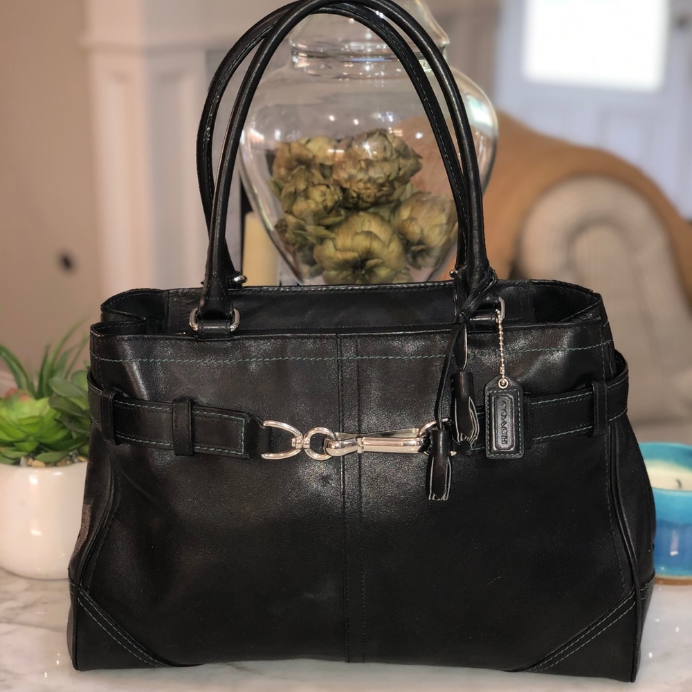 Coach Hampton Gallery satchel smooth black leather